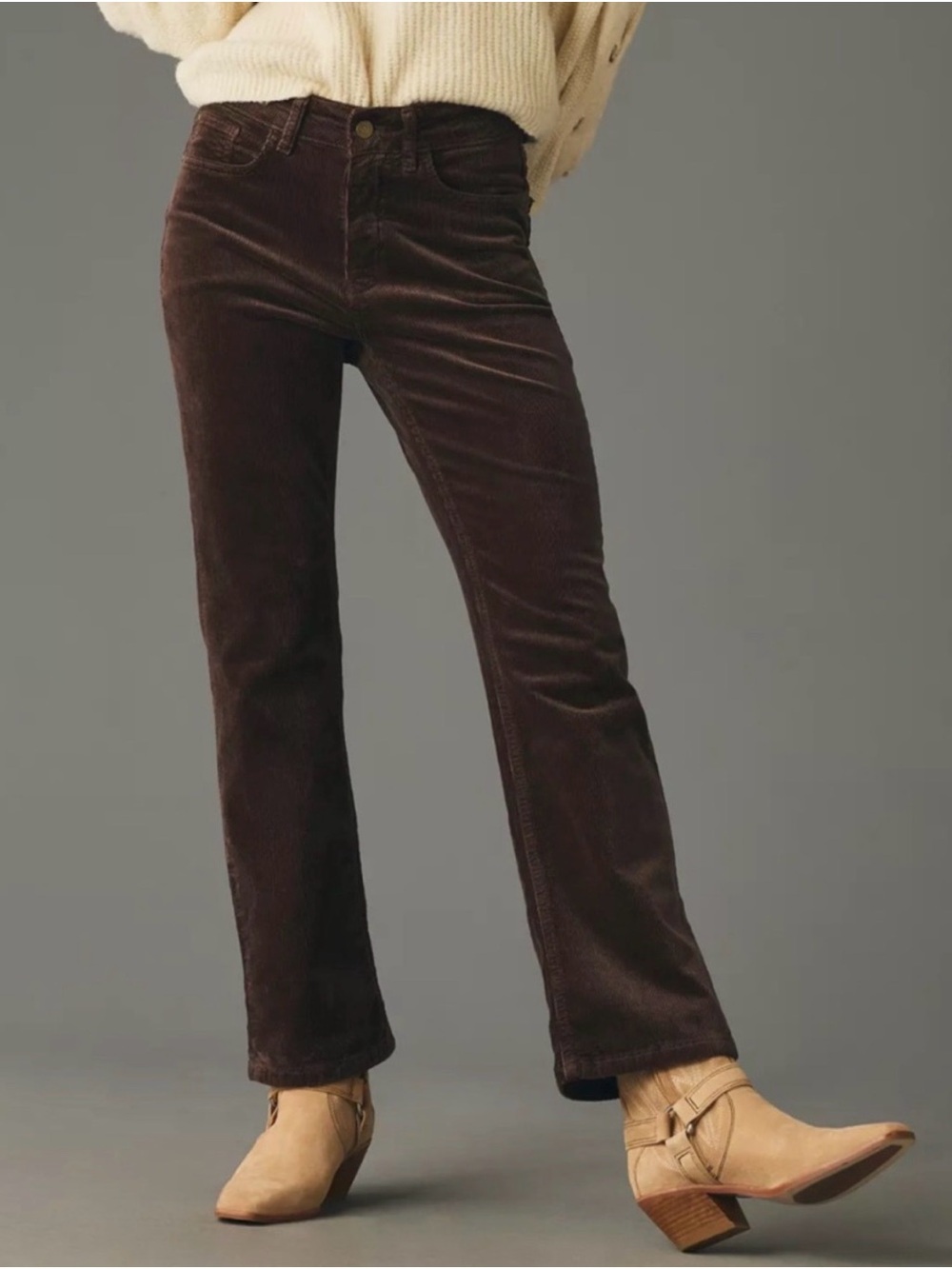 Pilcro Anthropologie Scandi Girl Chocolate Brown Corduroy Flare Jeans 26